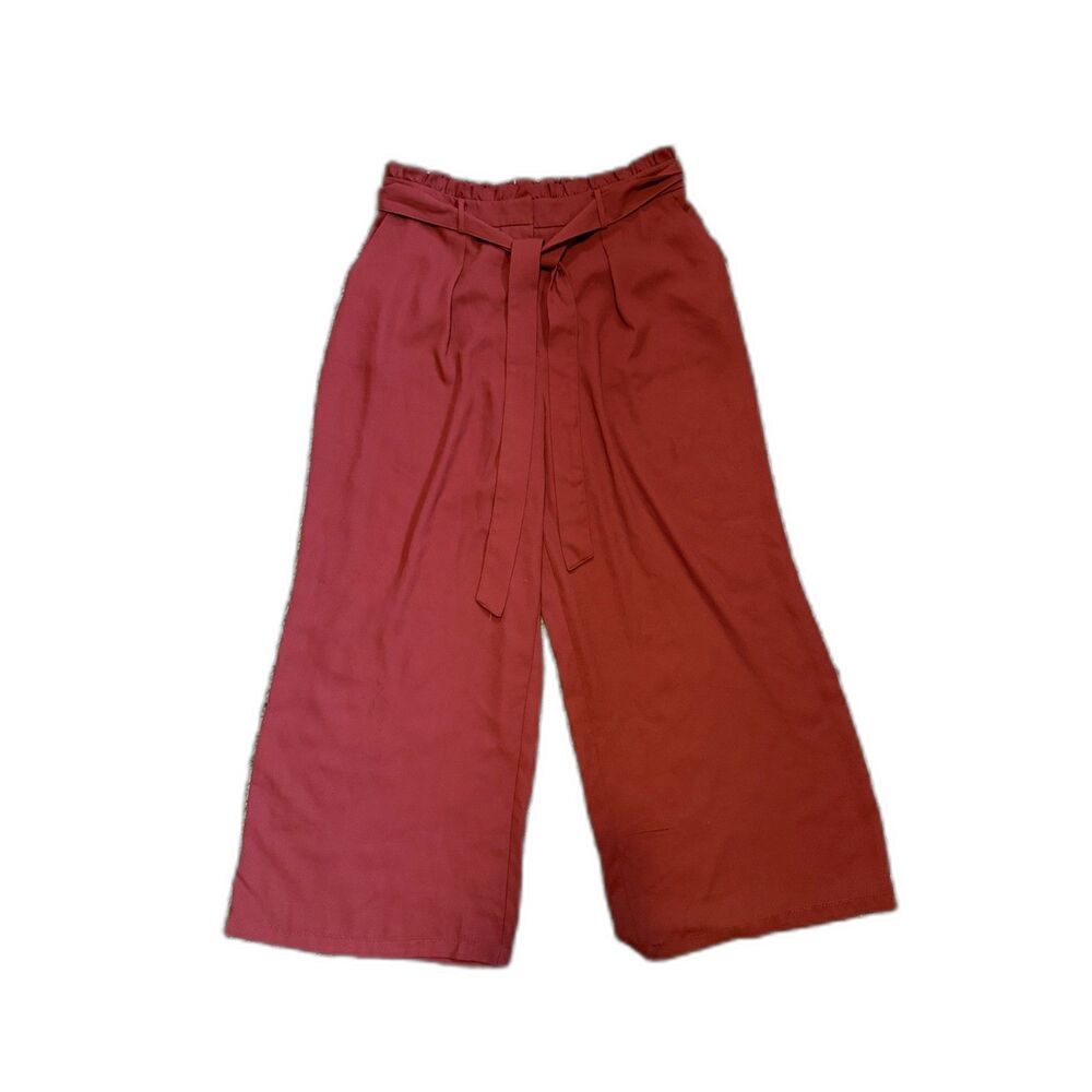 Rust Paperbag Waist Wide Leg Culottes High Rise Belted Crop Pants No‎ Tag 31”